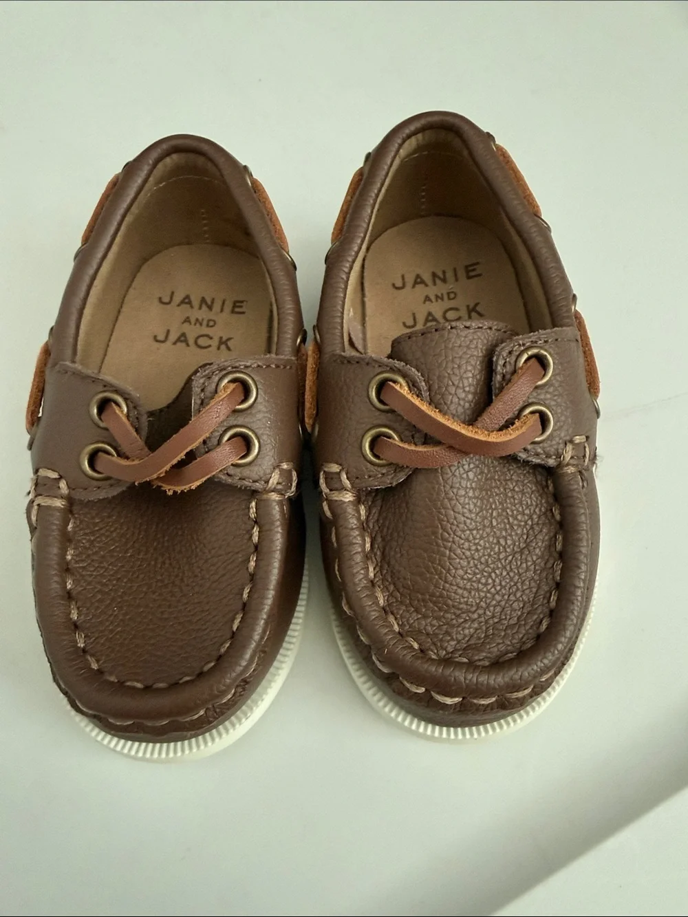 Janie and Jack Brown Leather Moccasin Boat Shoes for Kids